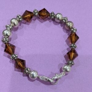 Stretchy Silver and Brown Beaded Bracelet